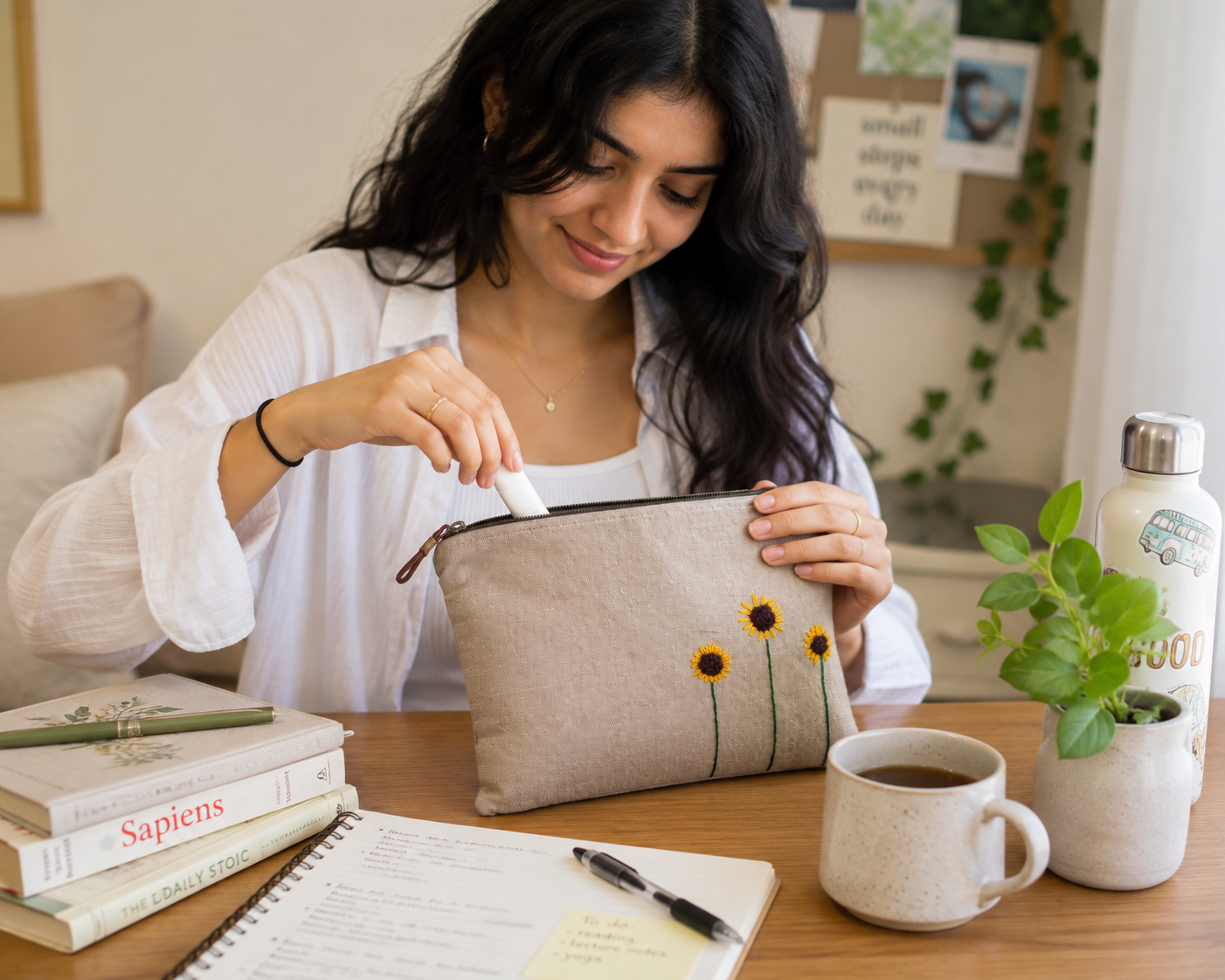 Embroidered Pouch - Sunflower Bloom