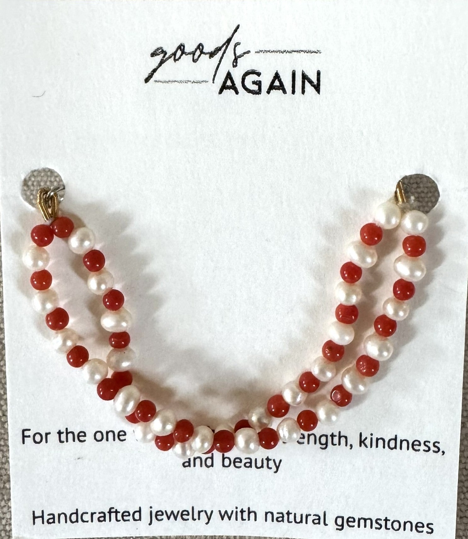 Red and white Pearl and Coral beads Bracelet