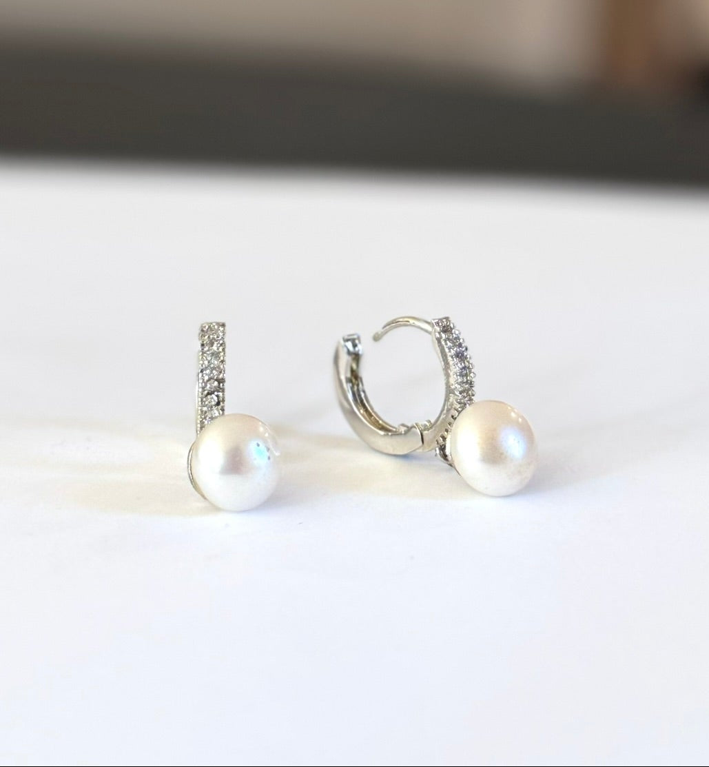 Pearl Hoops with Pave setting