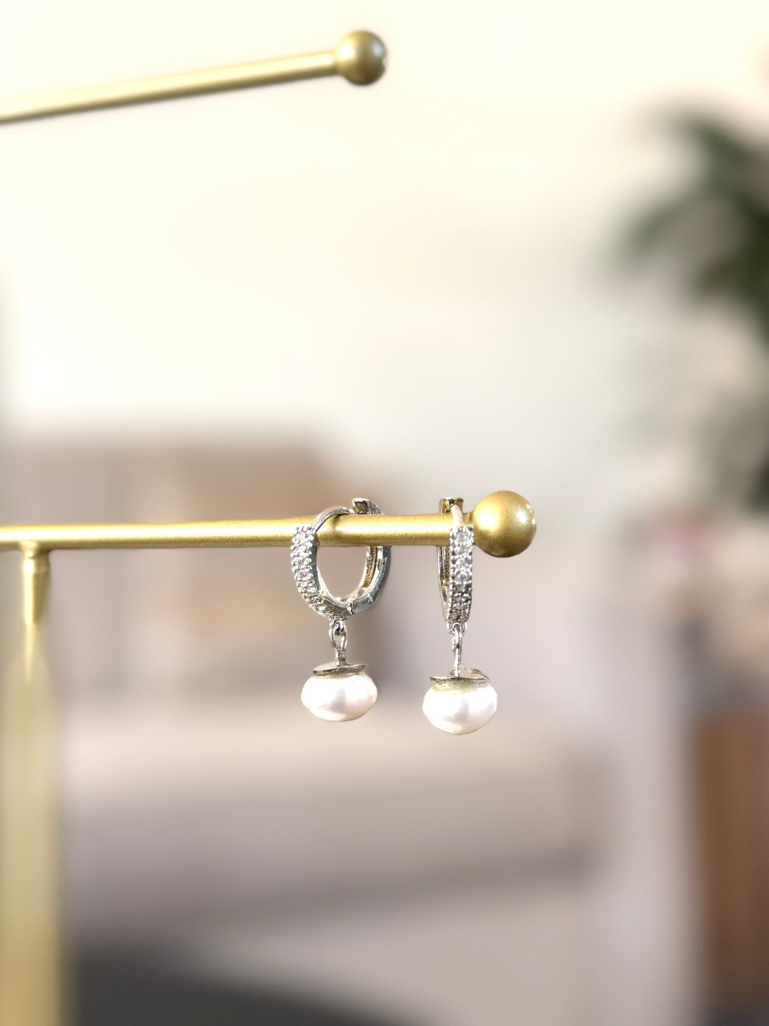 Pearl Hoops with Pave setting