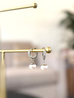 Load image into Gallery viewer, Pearl Hoops with Pave setting
