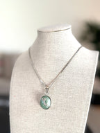 Seafoam Green stone Pendant with Silver Floral Setting