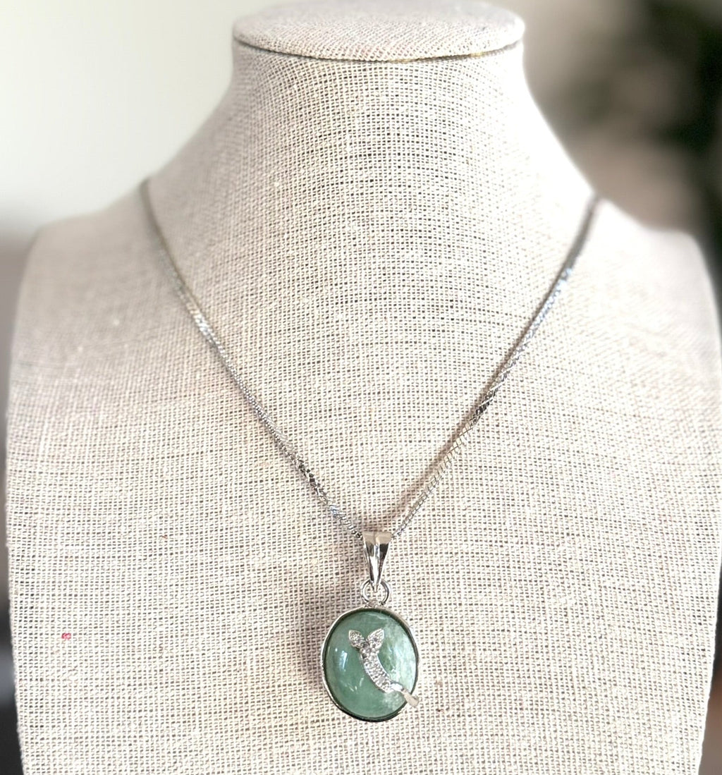 Seafoam Green stone Pendant with Silver Floral Setting