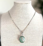 Seafoam Green stone Pendant with Silver Floral Setting