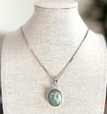 Load image into Gallery viewer, Seafoam Green stone Pendant with Silver Floral Setting
