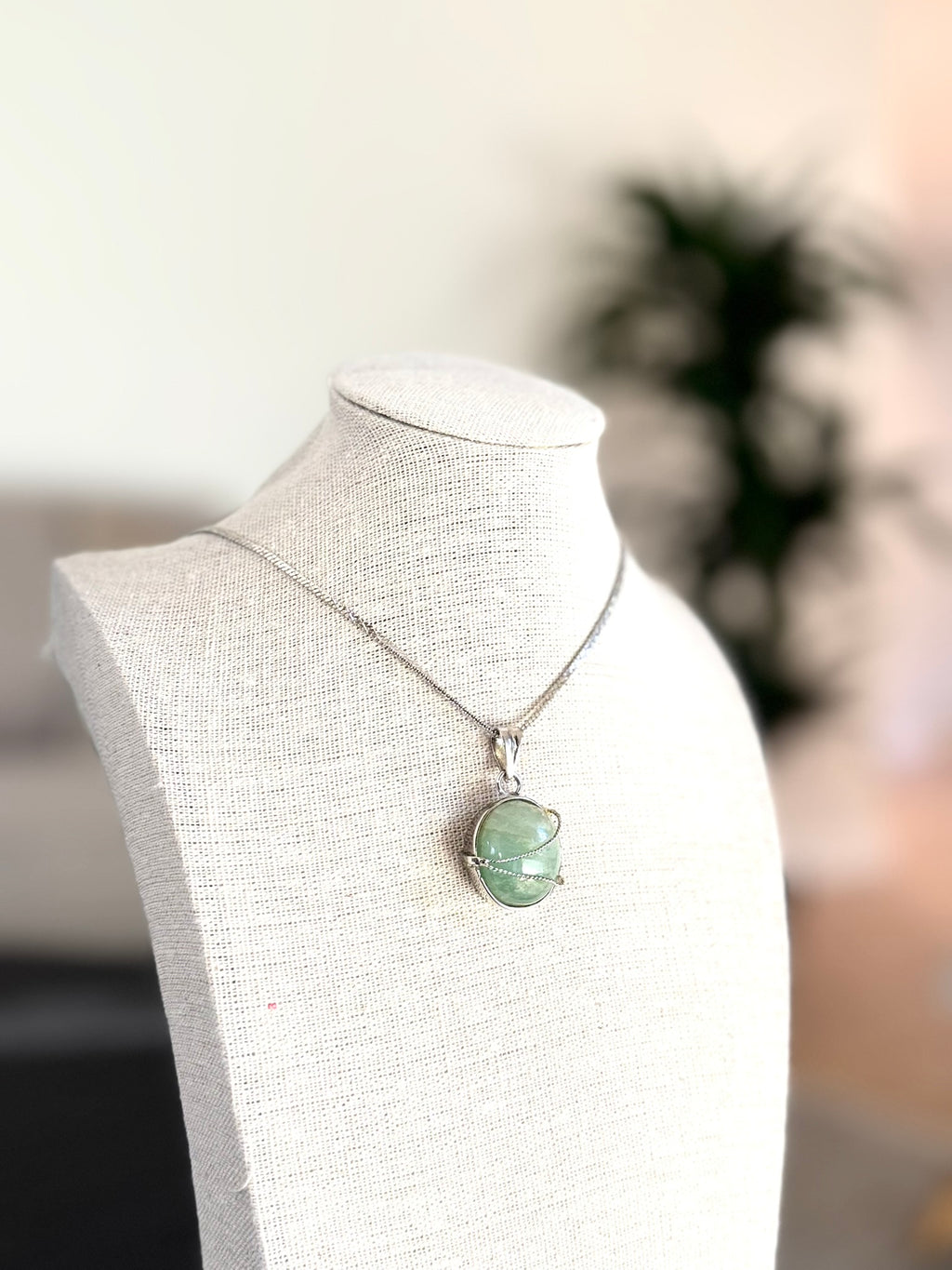 Seafoam Green pendant with Silver Wrap Setting