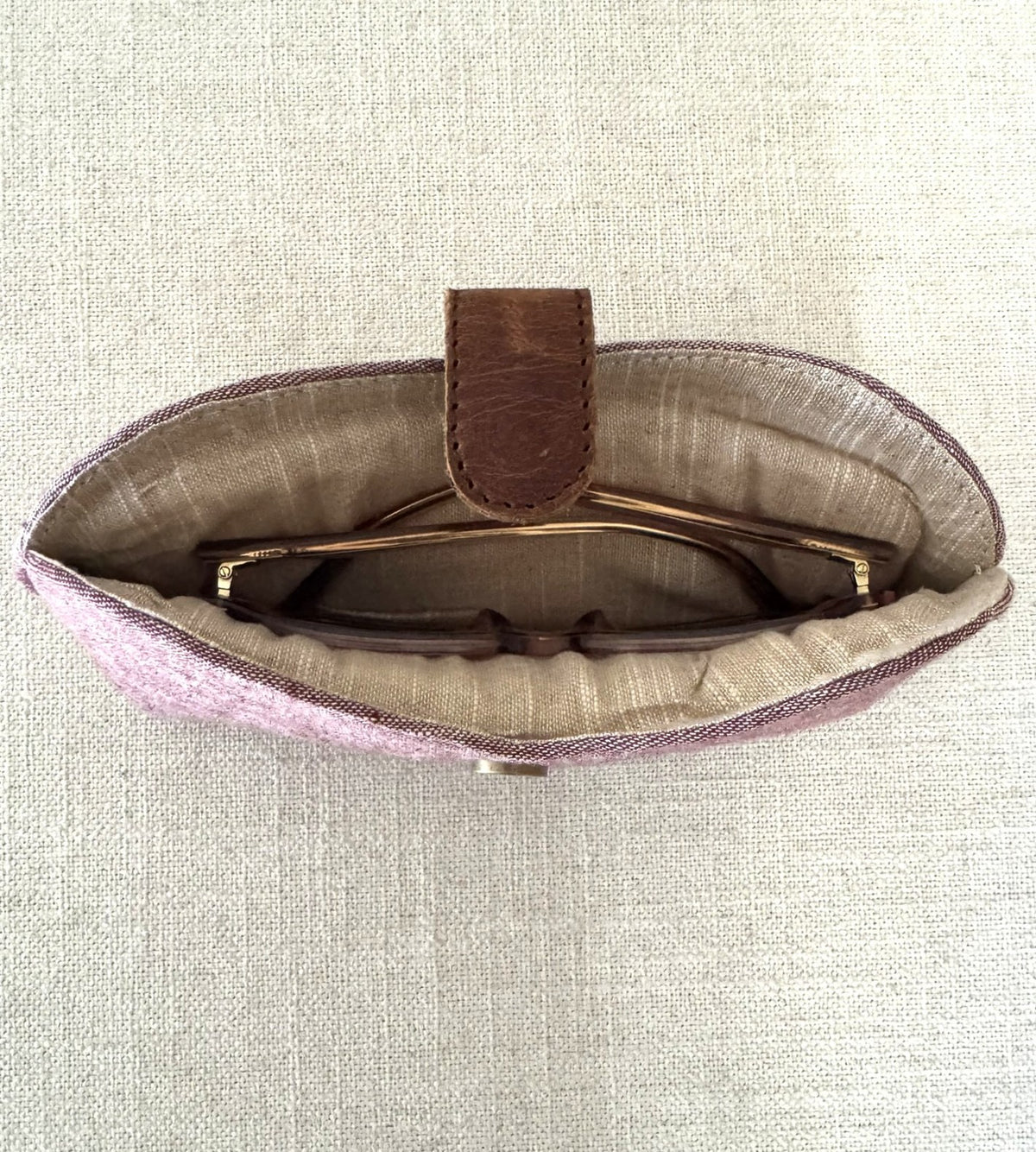 Pink linen glasses case