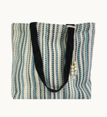Load image into Gallery viewer, Upholstery Tote -Teal stripes
