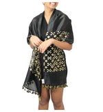 Load image into Gallery viewer, The Upcycled Luxurious Silk Scarf Patterned - Black and gold crosses
