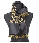 Load image into Gallery viewer, The Upcycled Luxurious Silk Scarf Patterned - Black and gold crosses

