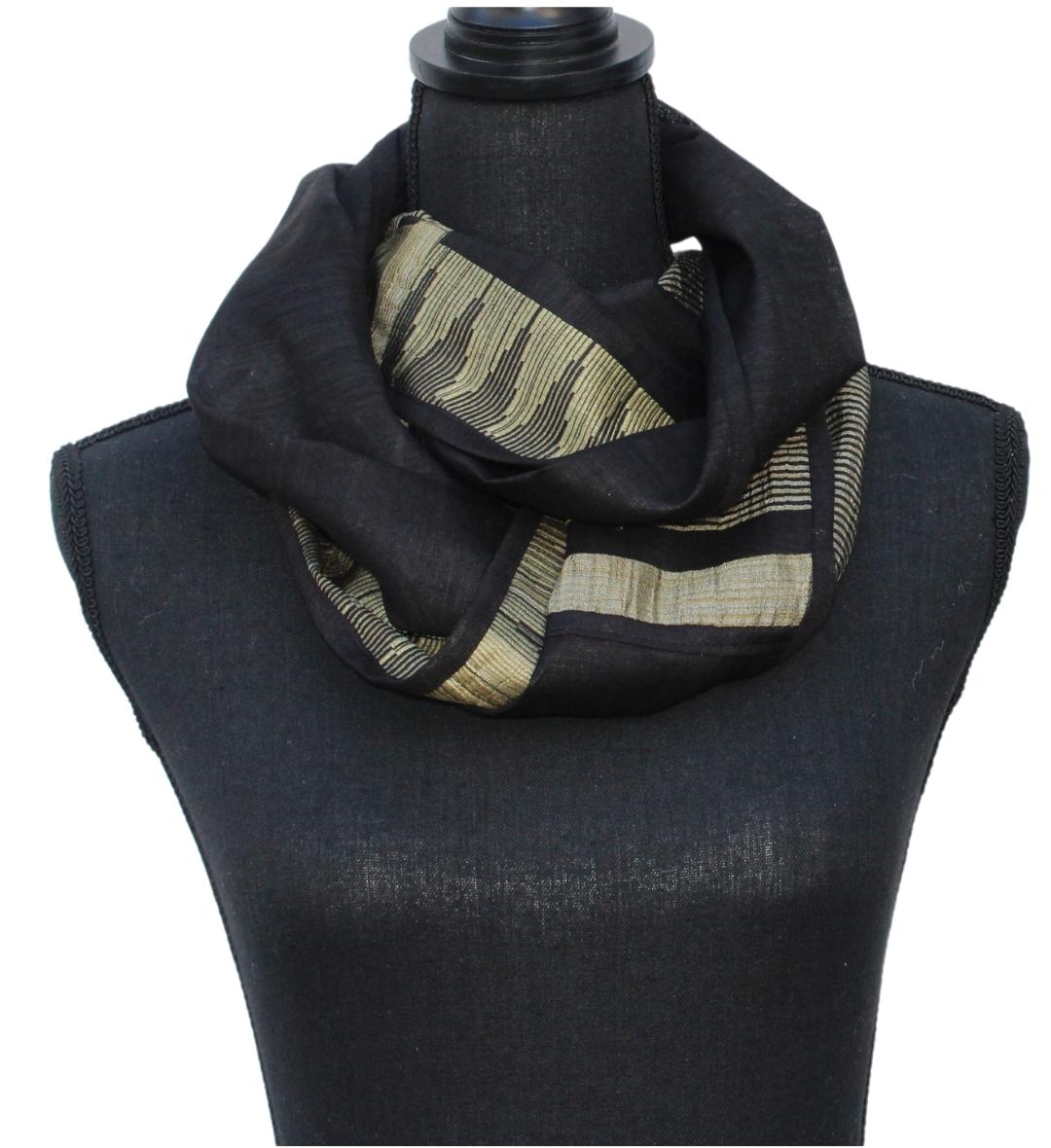 The Upcycled Silk Scarf Patterned - Black and Gold stripes