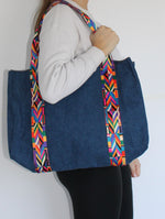 Load image into Gallery viewer, Denim Multicolor Large tote
