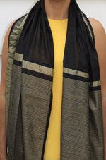 Load image into Gallery viewer, The Upcycled Silk Scarf Patterned - Black and Gold stripes
