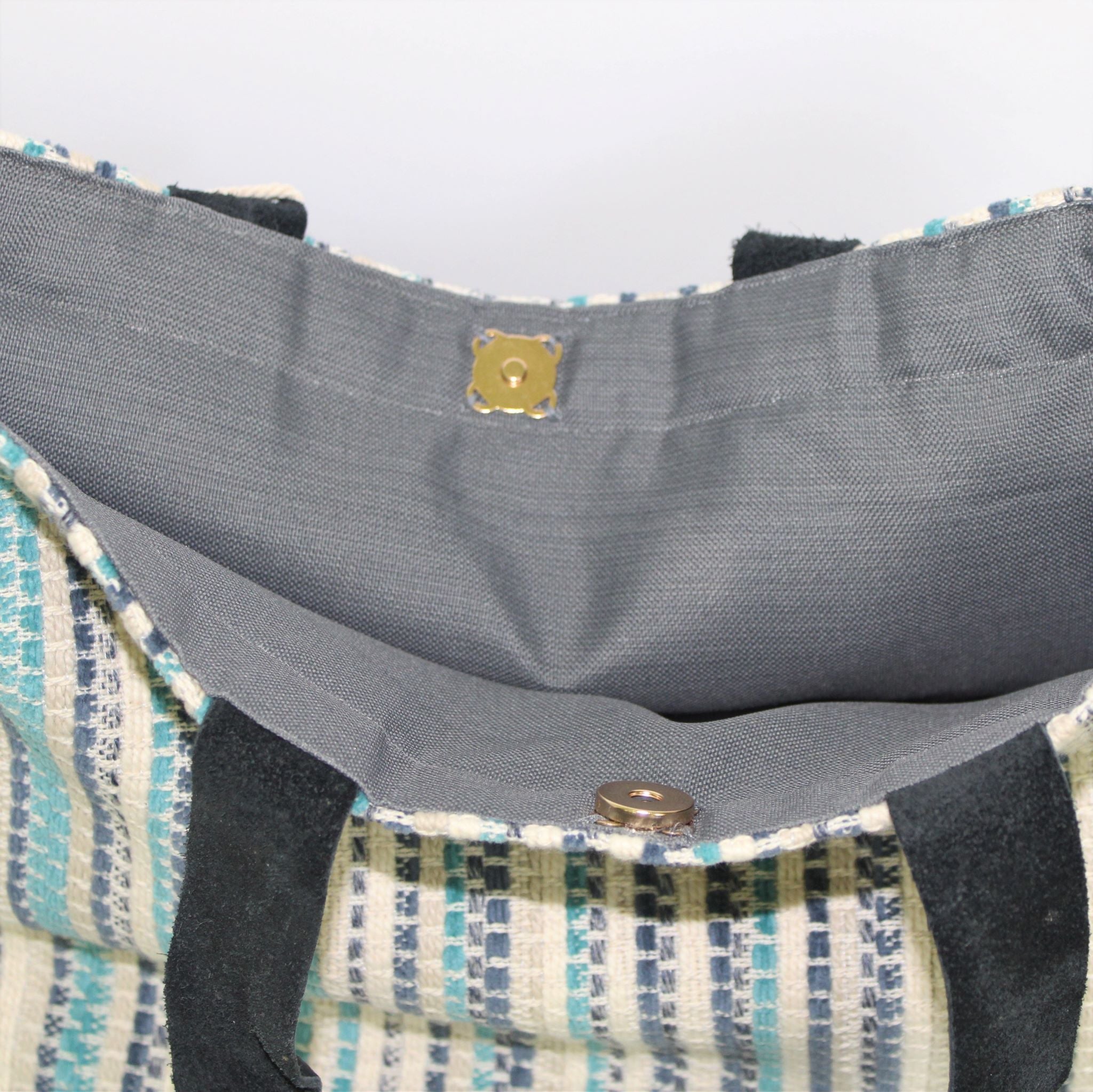 Upholstery Tote -Teal stripes