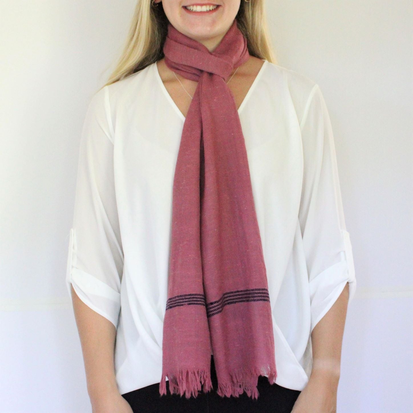 Upcycled Chic scarf- Pink Rose with navy border