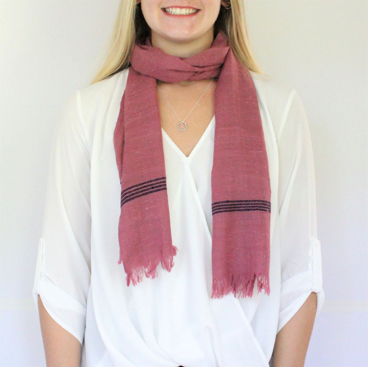 Upcycled Chic scarf- Pink Rose with navy border
