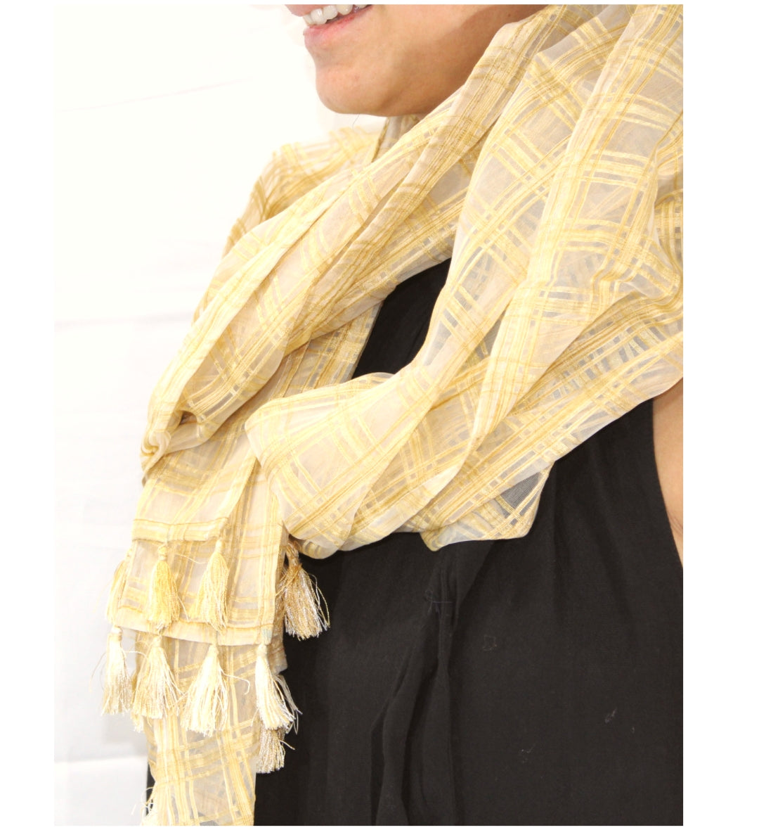 The Upcycled Silk Scarf Patterned- Gold Waffle