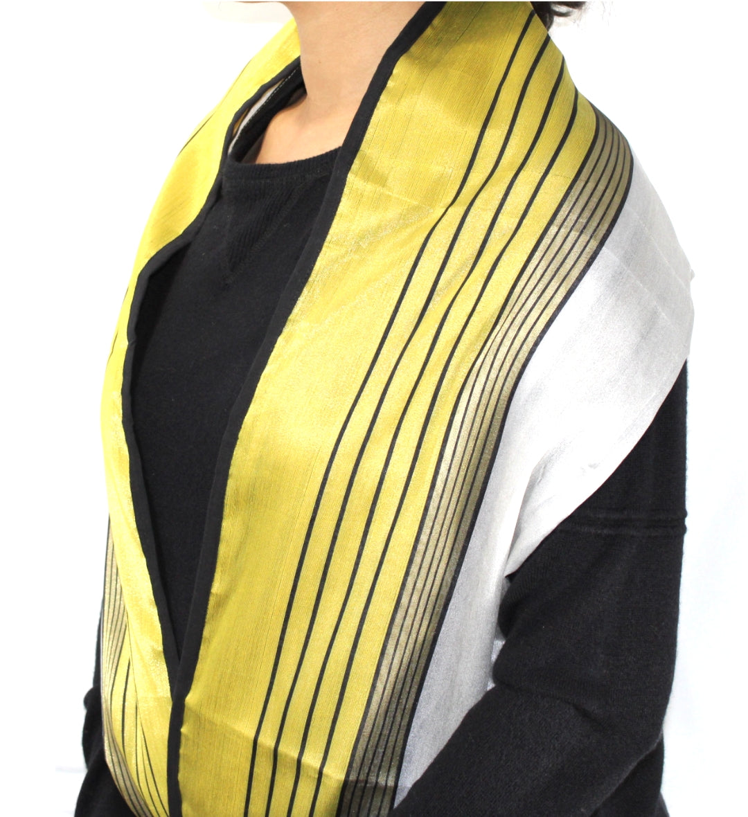 Luxurious Silk Scarf Patterned - Black and Yellow