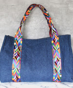 Load image into Gallery viewer, Denim Multicolor Large tote
